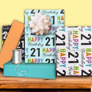 21st Birthday Colourful Typography Wrapping Paper Sheet