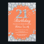 21st Birthday Coral and Silver Diamond Invitation<br><div class="desc">21st Birthday Invitation. Coral and Silver Rhinestone Diamond. Elegant Birthday Bash invite. Adult Birthday. Women Birthday. Men Birthday. For further customisation,  please click the "Customise it" button and use our design tool to modify this template.</div>