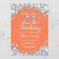 21st Birthday Coral and Silver Diamond
