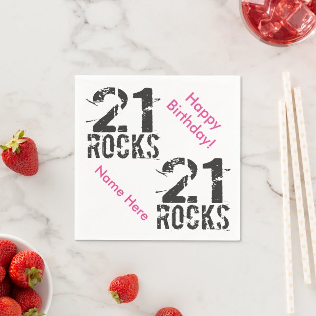 21st Birthday Custom Name PINK 21 Rocks Napkin (Insitu)