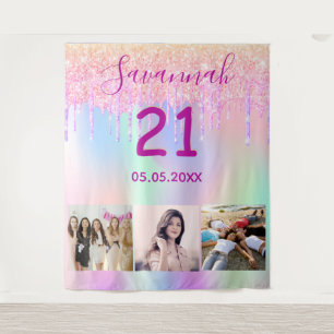 21st birthday custom photo rainbow rose gold pink tapestry
