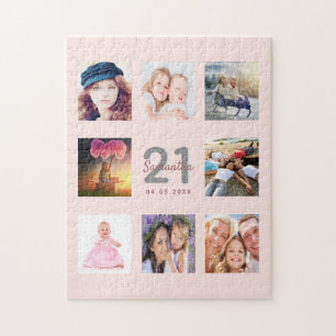 21st birthday custom photo rose gold blush pink jigsaw puzzle