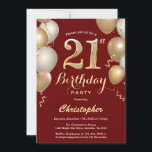 21st Birthday Dark Red and Gold Balloons Confetti Invitation<br><div class="desc">21st Birthday Dark Red and Gold Balloons Confetti Invitation. For further customisation,  please click the "Customise it" button and use our design tool to modify this template.</div>
