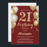 21st Birthday Dark Red and Gold Balloons Confetti Invitation<br><div class="desc">21st Birthday Dark Red and Gold Balloons Confetti Invitation. For further customisation,  please click the "Customise it" button and use our design tool to modify this template.</div>