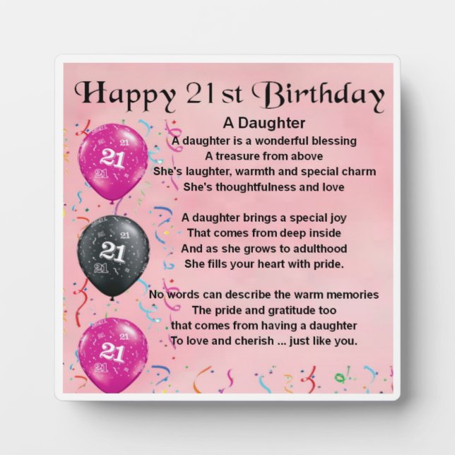 21st  Birthday Daughter Poem Plaque (Front)