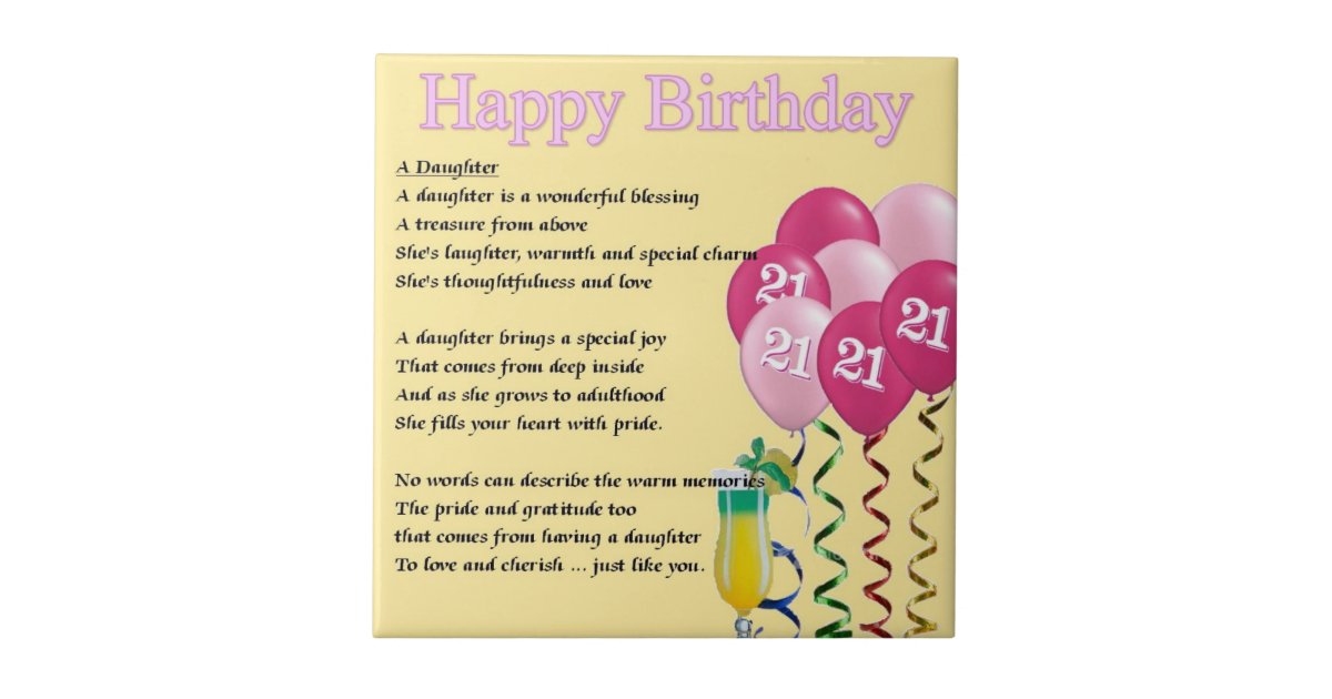 21st Birthday Daughter Poem Tile