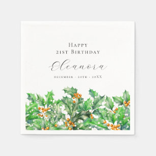 21st Birthday December Birth Flower Holly Custom Napkin