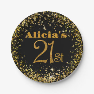 21st birthday Decorations Party Modern sparkle Paper Plate