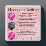 21st  Birthday Design Granddaughter Poem Plaque<br><div class="desc">A great personalised gift for a granddaughter on her 21st  birthday 

This item can be personalised or just purchased as it is</div>