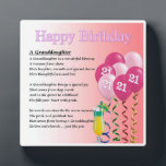 21st  Birthday Design Granddaughter Poem Plaque<br><div class="desc">A great personalised gift for a granddaughter on her 21st  birthday 

This item can be personalised or just purchased as it is</div>