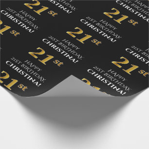 21st Birthday: Elegant, Black, Faux Gold Look Wrapping Paper