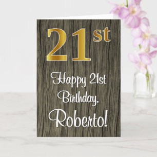 21st Birthday: Elegant Faux Gold Look #, Faux Wood Card