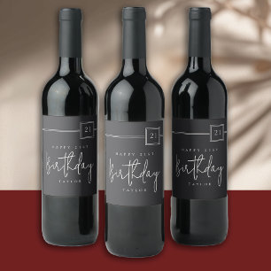 21st Birthday Elegant Minimalist Flat Black Wine Label