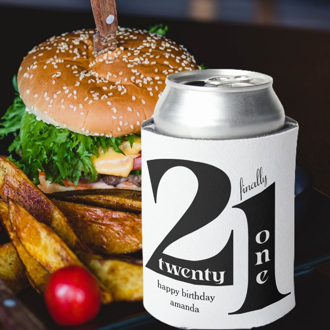 21st Birthday Elegant Typography Birthday Party Can Cooler (Creator Uploaded)