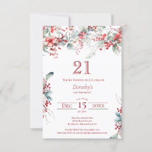 21st Birthday Elegant Winter Berry Botanical Invitation
