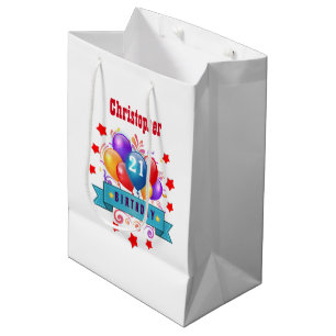 21st Birthday Festive Colourful Balloons C01AZ Medium Gift Bag