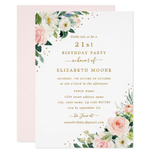 21st Birthday Floral Blush Gold Invitation