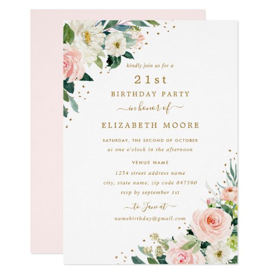 21st Birthday Floral Blush Gold Invitation
