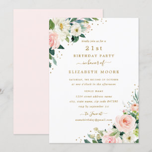 21st Birthday Floral Blush Gold Invitation