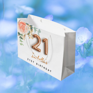 21st birthday floral rose gold eucalyptus birthday large gift bag
