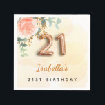 21st birthday floral rose gold eucalyptus monogram napkin<br><div class="desc">For an elegant and feminine 21st birthday birthday party. Golden watercolored background. Decorated with a rose gold and blush pink watercolored rose flower, floral, green eucalyptus leaves, sprigs, greenery and faux gold sprigs. Personalise and a name. Black and golden letters. The name is written with a modern hand lettered style...</div>