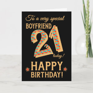 21st Birthday, for Boyfriend, Gold Effect on Black Card