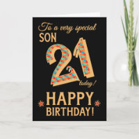 21st Birthday, for Son, Gold Effect on Black