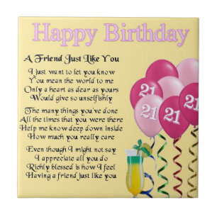 21st Birthday - Friend Poem Tile