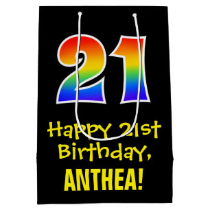 21st Birthday: Fun, Bold, Colourful, Rainbow "21" Medium Gift Bag