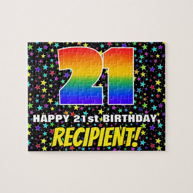 21st Birthday — Fun, Colorful Star Field Pattern Jigsaw Puzzle (Horizontal)