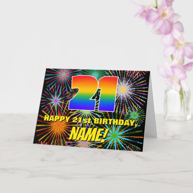 21st Birthday: Fun, Colourful Celebratory Firework Card (Orchid)