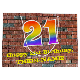 21st Birthday: Fun, Graffiti-Inspired Rainbow # 21 Large Gift Bag