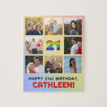 21st Birthday: Fun Rainbow #, Custom Name & Photos Jigsaw Puzzle<br><div class="desc">This joyful and cheerful birthday jigsaw puzzle design features the number “21“ having a colourful rainbow spectrum inspired gradient pattern, along with the message “HAPPY 21st BIRTHDAY, ” and a customisable recipient name. The background also features a rainbow spectrum inspired gradient pattern, made up of various shades of light pastel...</div>
