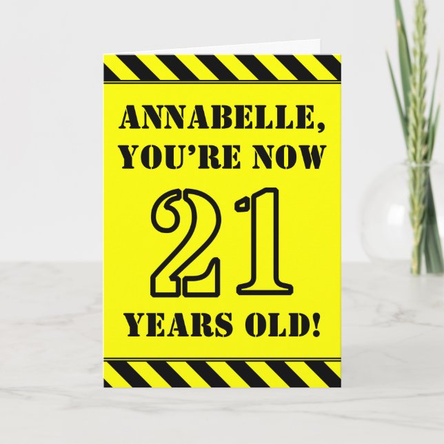 21st Birthday: Fun Stencil Style Text, Custom Name Card (Front)