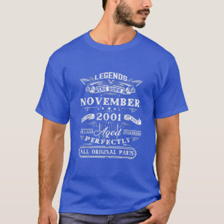 21st Birthday Gift For Legends Born November 2001  T-Shirt