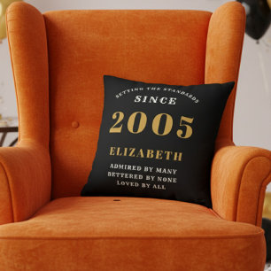 21st Birthday Gift Personalized 2005 Black Gold Cushion