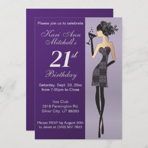 21st Birthday Girl Bash Party - Purple Invitation