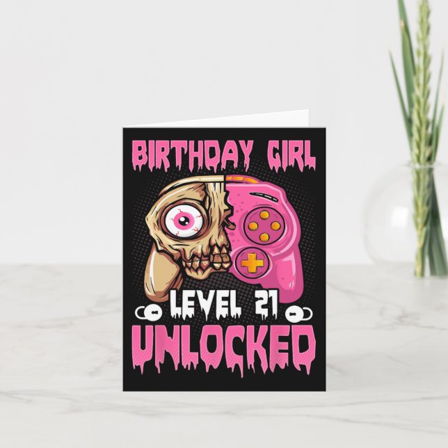 21st Birthday Girl Level 21 Unlocked Video Game Ha Card (Front)