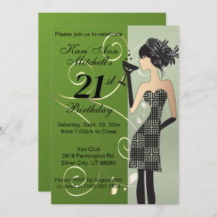 21st Birthday Girl Party Bash - Green Invitation