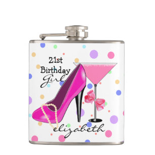 21st Birthday Girl Pink High Heel Personalised Hip Flask