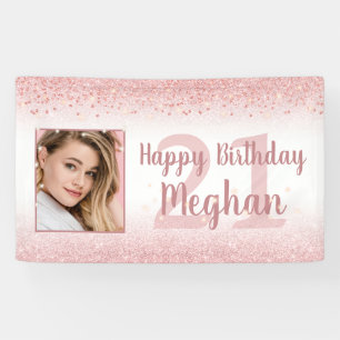 21st Birthday Girly Glam Rose Gold Glitter Photo Banner