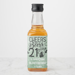 21st birthday Glitter   Cheers & Beers to 21 Years Liquor Bottle Label
