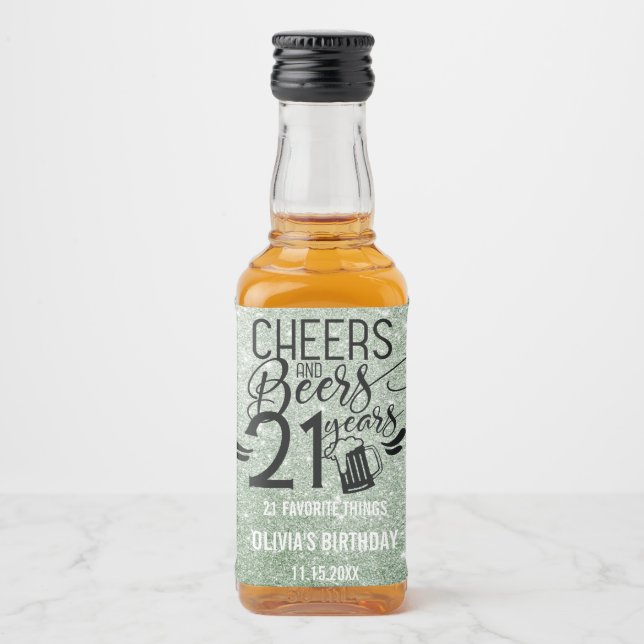 21st birthday Glitter | Cheers & Beers to 21 Years Liquor Bottle Label (Front)