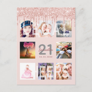 21st birthday glitter photo rose gold invitation postcard