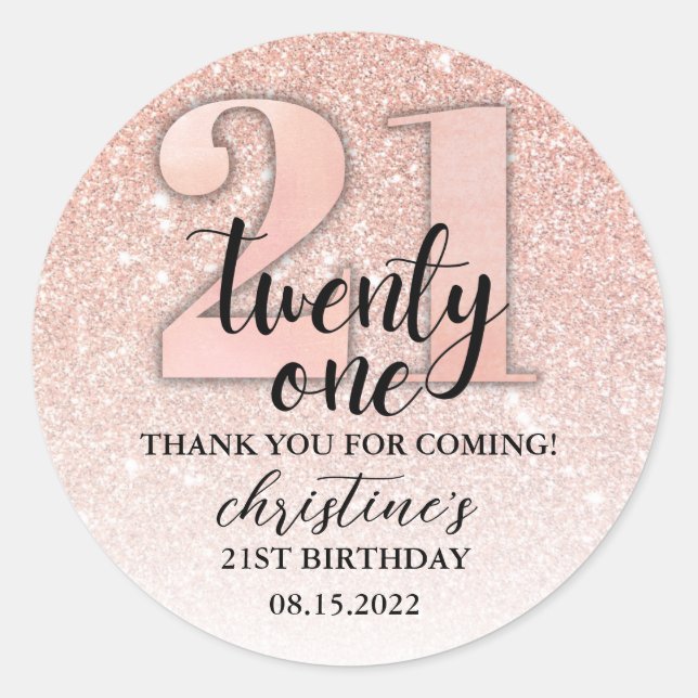21st Birthday Glitter Thank You Classic Round Sticker (Front)