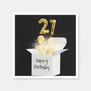 21st Birthday Gold Balloons In White Box Napkin