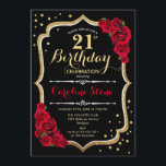 21st Birthday - Gold Black Red Roses Invitation<br><div class="desc">21st birthday celebration invitation.
Elegant black design with faux glitter gold and red roses. Perfect for an elegant birthday party. Can be customised into any age.</div>