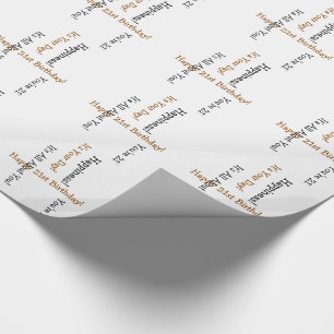 21st Birthday, gold & black text, 2 directions. Wrapping Paper