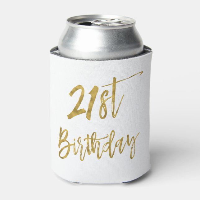 21st Birthday Gold Foil Birthday Can Cooler (Can Front)