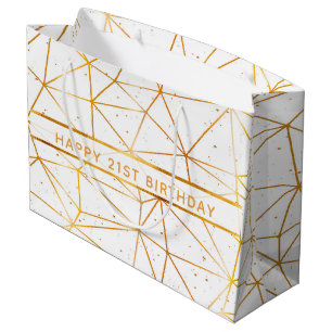21st birthday gold geometrical white large gift bag
